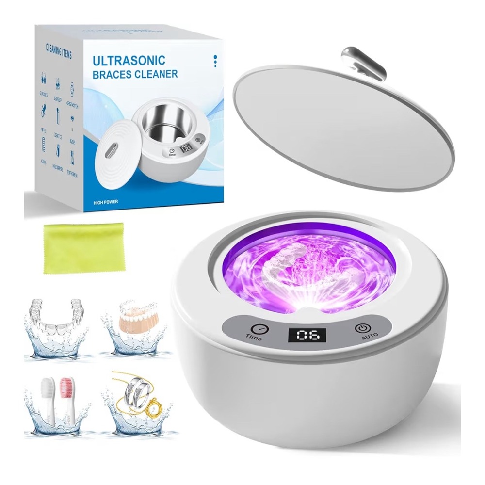 Ultrasonic Retainer Cleaner UV Light Sterilizer 49kHz Dental Jewelry 200ml White